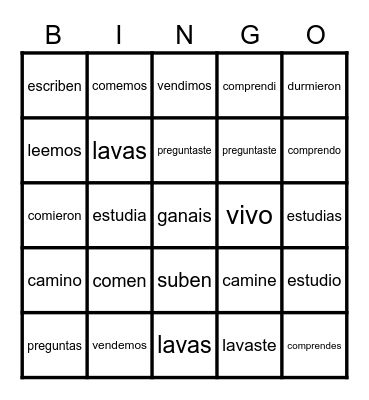 LOTERIA PRESENTE Y PRETERITO Bingo Card