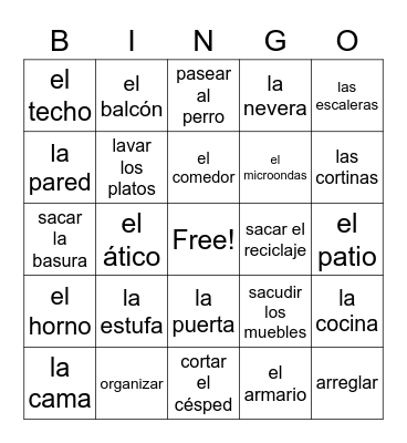 La casa y los quehaceres Bingo Card