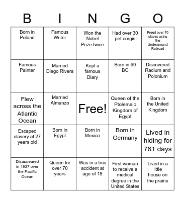 Playing in the Past Bingo Card