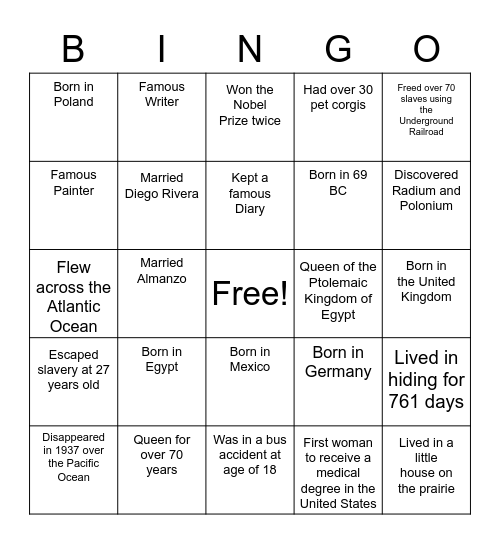 Playing in the Past Bingo Card
