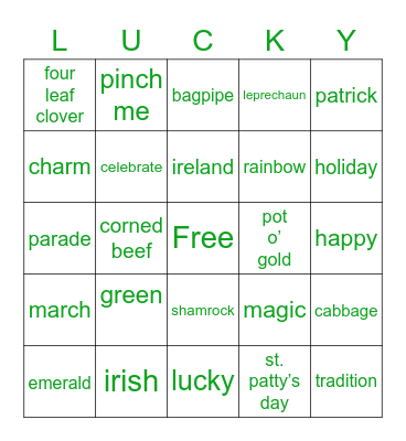 St. Patrick’s Day Bingo Card