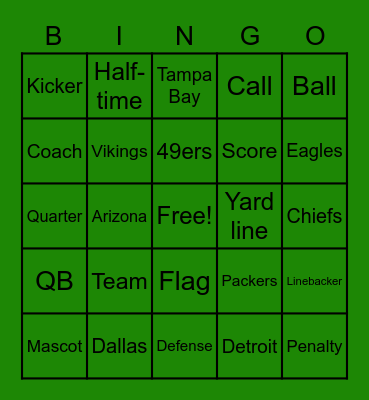 Superbowl Smackdown Bingo Card