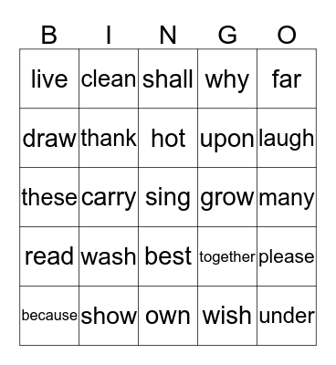 Sight Words List Nine Bingo Card
