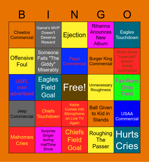 Super Bowl Bingo Card