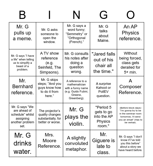 Untitled Bingo Card