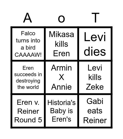 Attack on Titan Finale Bingo Card