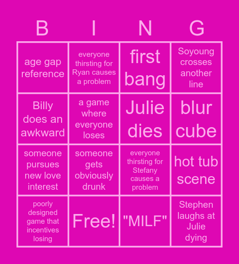 MILF Manor S1 E4 Bingo Card