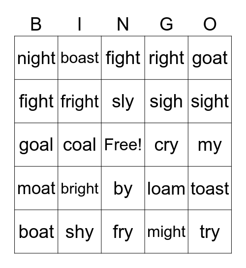 y = i, oa, igh Bingo Card