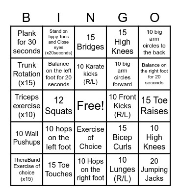 Gross Motor BINGO Card