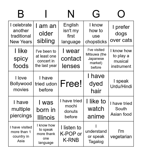 ASA Bingo Card