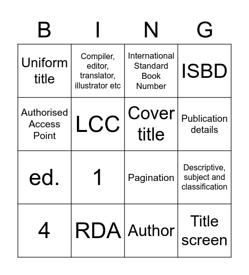 Bingo Catalogue Bingo Card