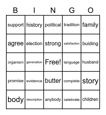 O-Net Vocabularies! Bingo Card