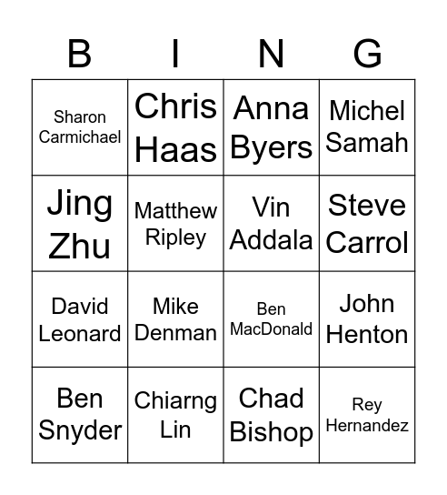 Tiger Team Bingo Card