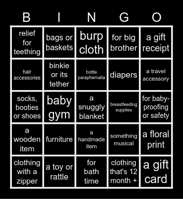 Baby Gift Bingo Card