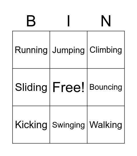 Action Verbs Bingo Card