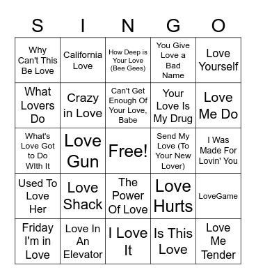 LOVE SINGO Bingo Card