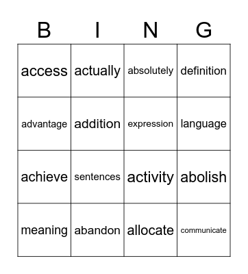 SPELLING WORDS Bingo Card