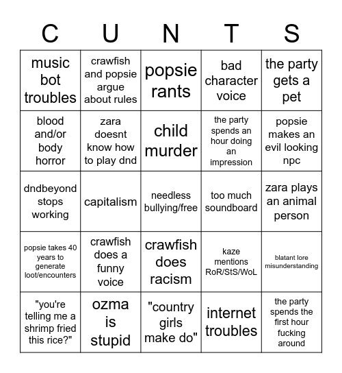 session bingo Card