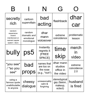 Dhar Mann Bingo v2 Bingo Card