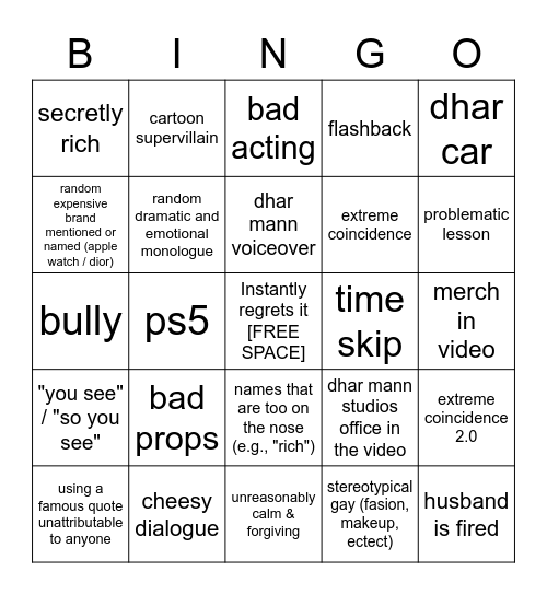 Dhar Mann Bingo v2 Bingo Card