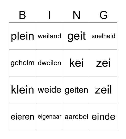 ei woorden Bingo Card