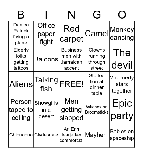 Super Bowl Commercial Bingo 2013!! Bingo Card