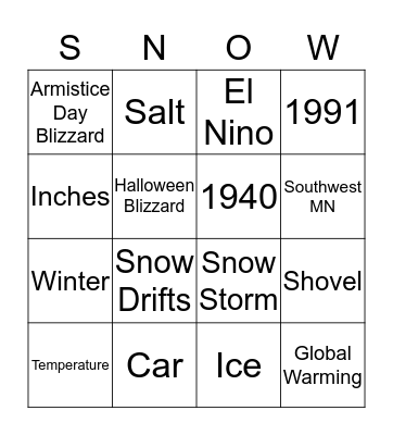Snow Storms Bingo Card
