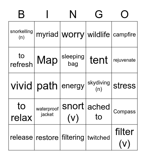 Vocabulary Unit 5 Bingo Card