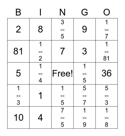 Exponents Bingo Card