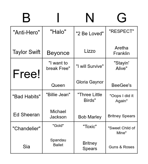 Music Bingo Card