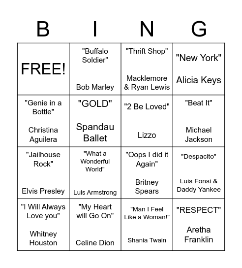 Music Bingo Card