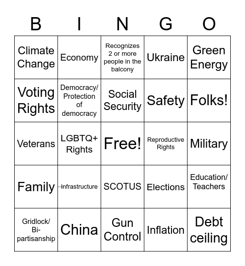 SOTU Bingo Card