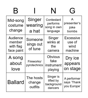 Eurovision Bingo Card