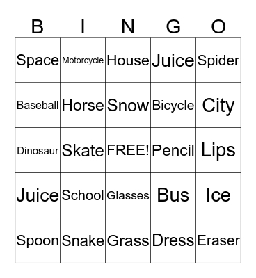 S Bingo Card