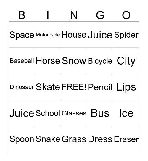 S Bingo Card