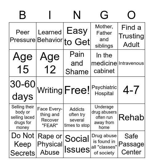 # LIL DRUGGIES Bingo Card