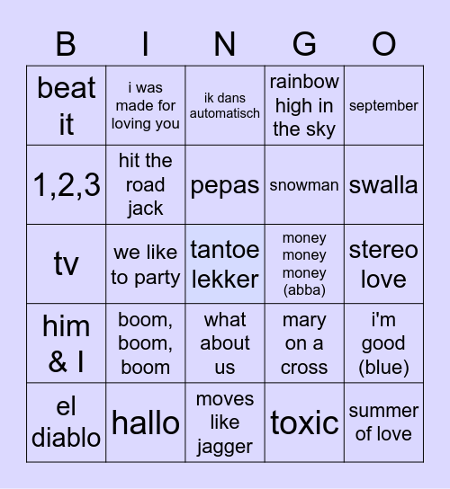 muziek bingo Card