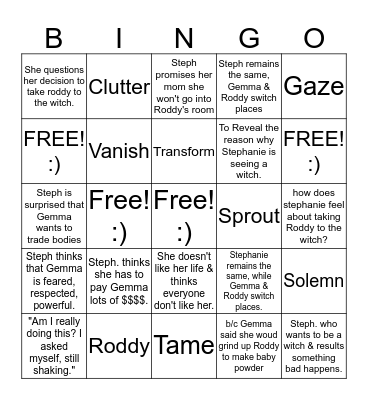 Nightmare Hour Bingo Card