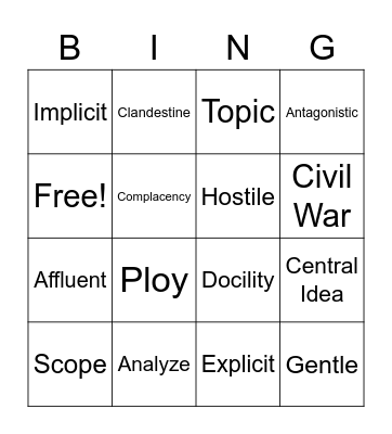 Vocabulary Bingo Card