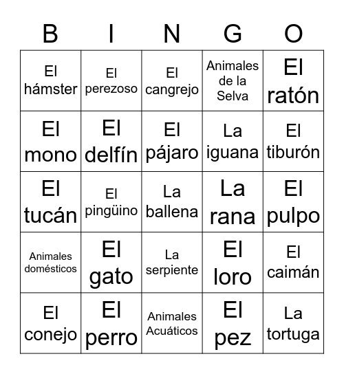 Animales 3 (6th) Bingo Card