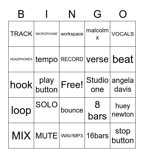 Music production Bingo Card