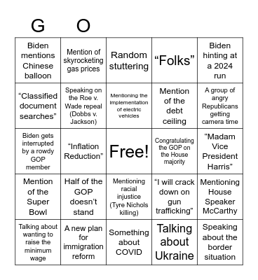 “State of the Union ‘23” Bingo Card