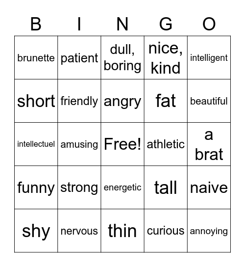 D'Accord 3 B vocabulary Bingo Card
