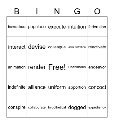 Vocab Bingo Card