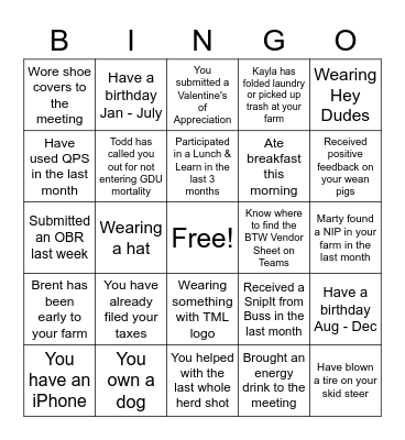 Farm Manager Bingo Card