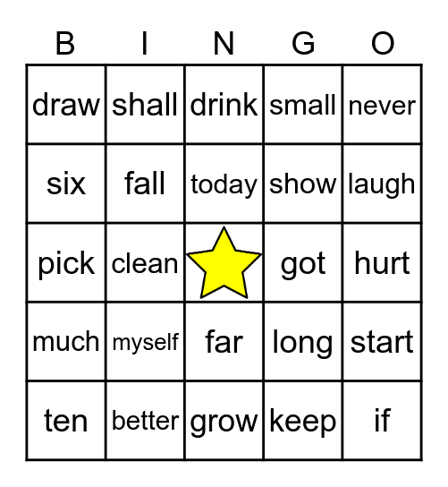 SIGHT WORD BINGO Card