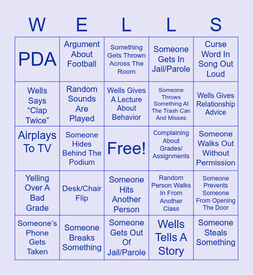 6th Period English Bingo Card