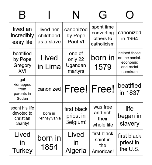 Saints Bingo! Bingo Card