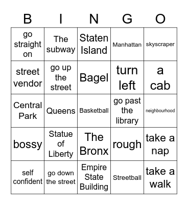 Révisions Vocab New York Bingo Card