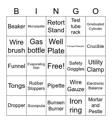 Lab Equipment Bingo Card
